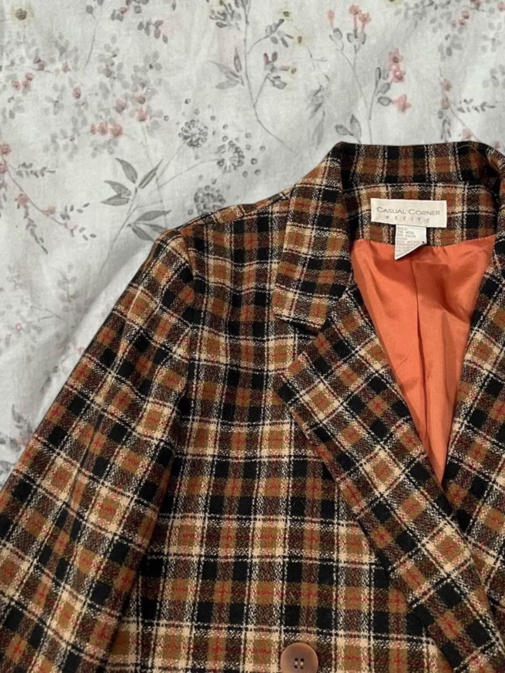 Vintage 90s Autumnal Plaid Blazer Jacket Coat Wool Lined Casual Corner View 2